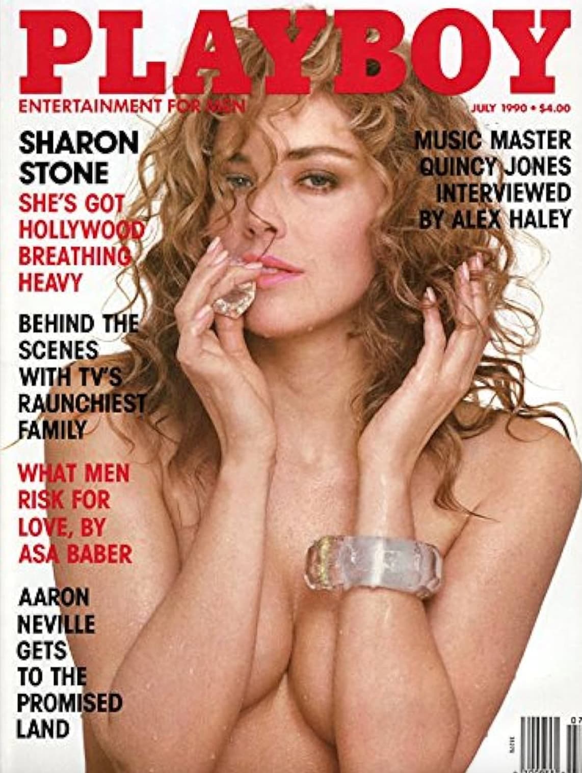 playboy 1990s - Playboy Entertainment For N Sharon Stone She'S Got Hollywood Breathing Heavy Behind The Scenes With Tv'S Raunchiest Family What Men Risk For Love, By Asa Baber Aaron Neville Gets To The Promised Land July 1990 $4.00 Music Master Quincy Jon